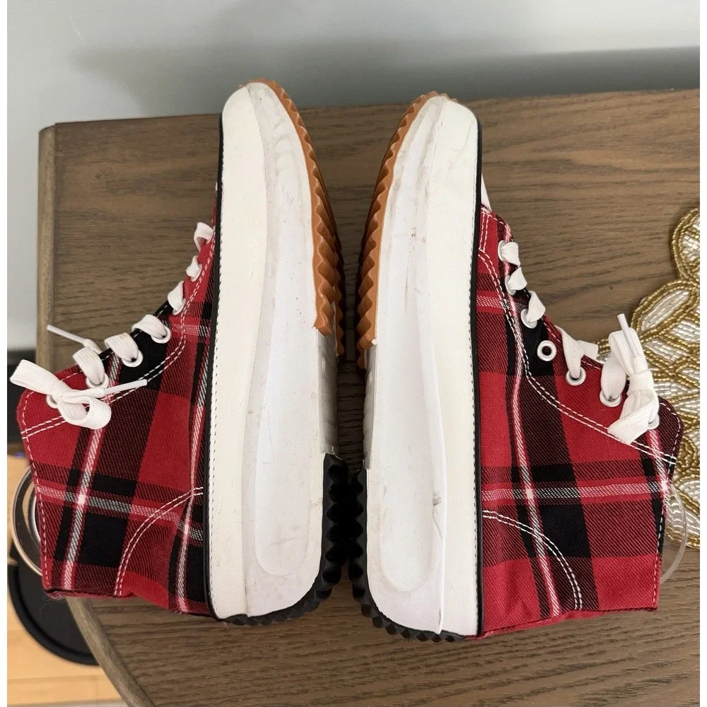 Platform High-Top Sneakers in Red Plaid - Unbranded